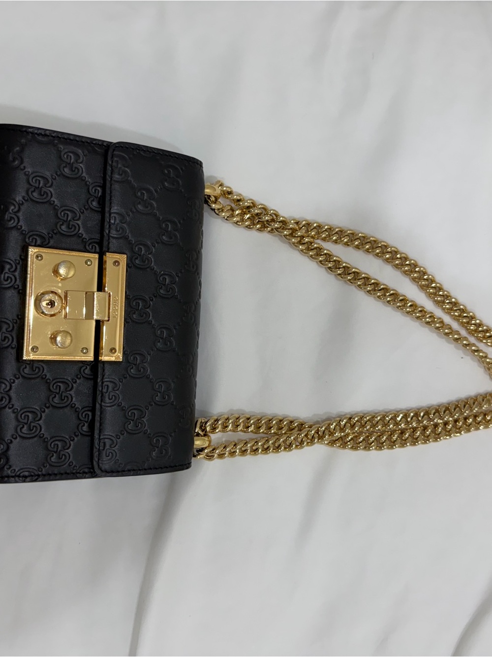 Gucci padlock Black Embossed Leather Crossbody with Gold Chain